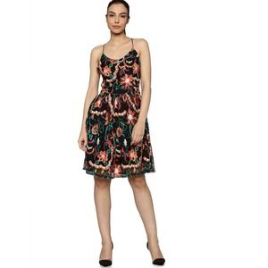 ONLY Monica Floral Embroidered Mesh Fit Flare Dress Black Multi EU 36